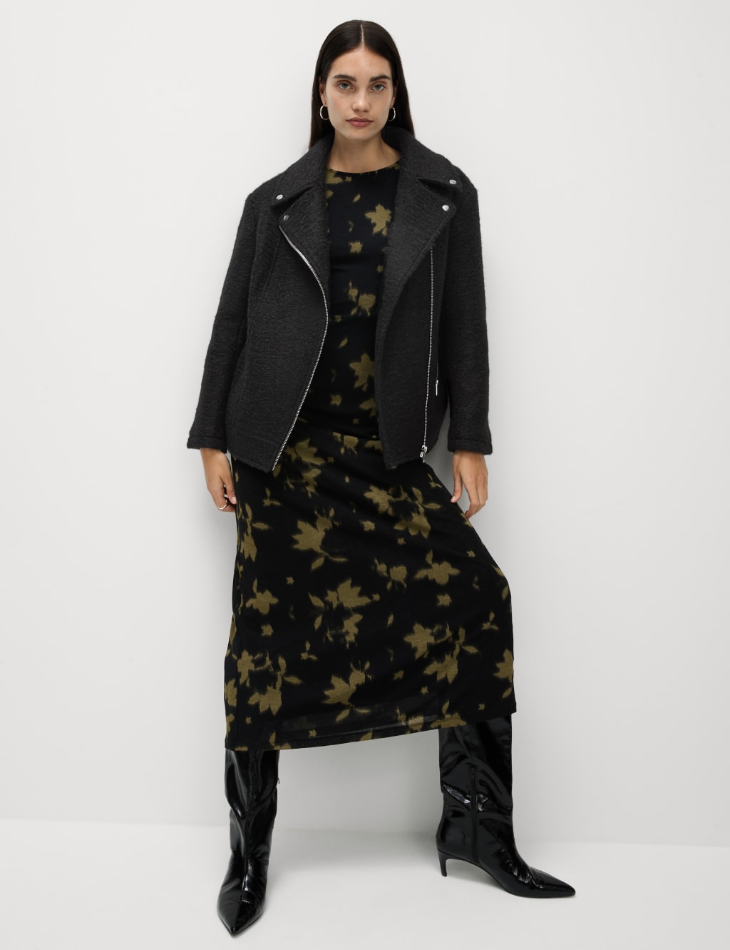 M&s washed cotton blend biker jacket sale