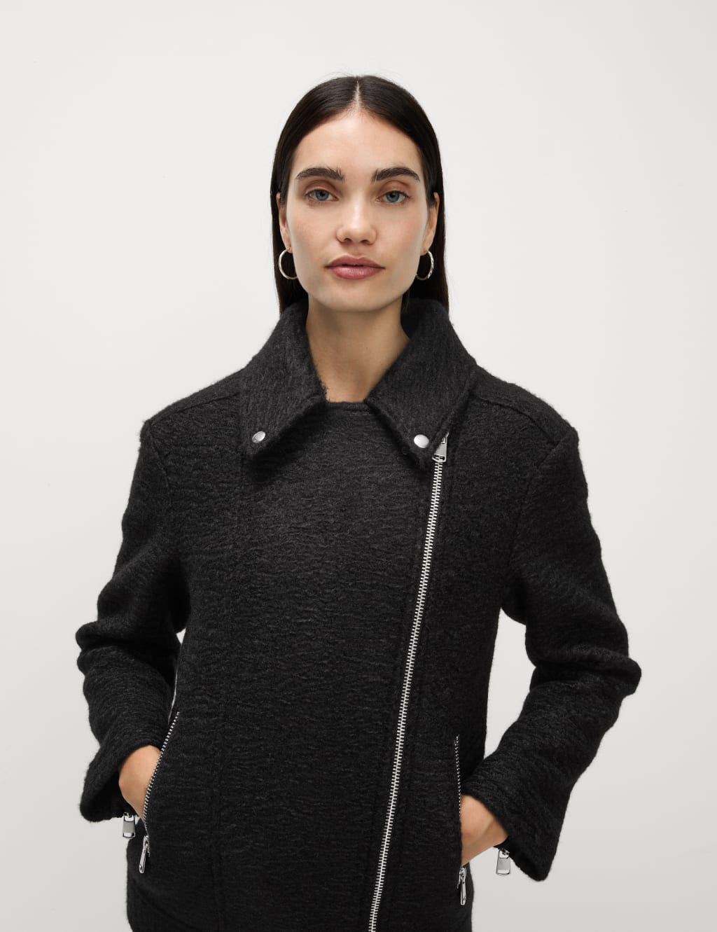 M&s washed cotton blend biker jacket sale