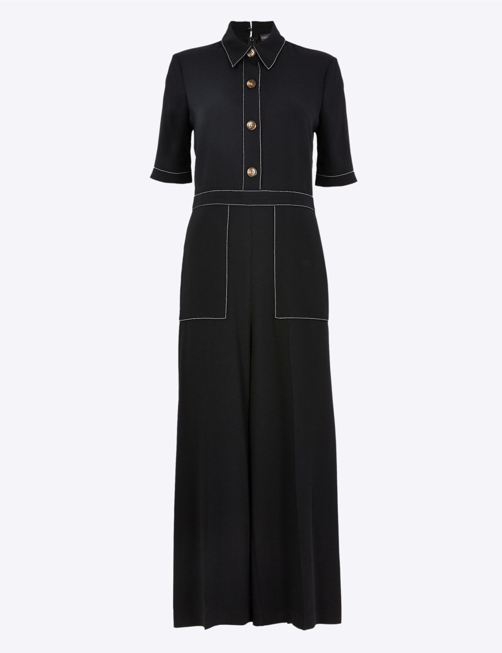 Black jumpsuit professionnal with white stitching