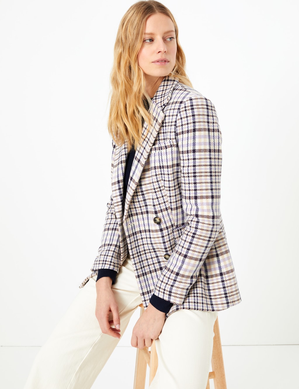 Checked Double Breasted Blazer M S Collection M S