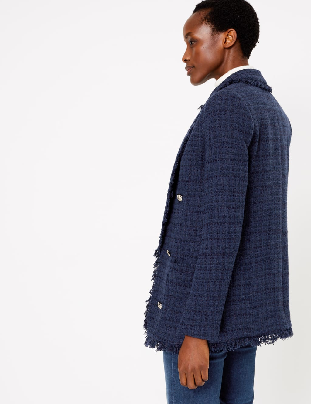 Cotton Blend Tweed Longline Blazer M S Collection M S