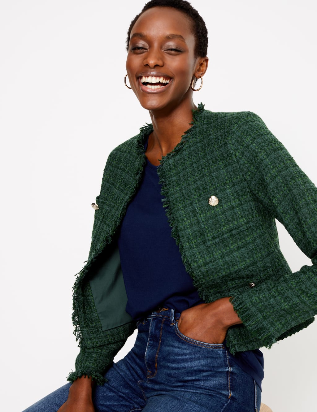 Tweed Straight Short Jacket M S Collection M S