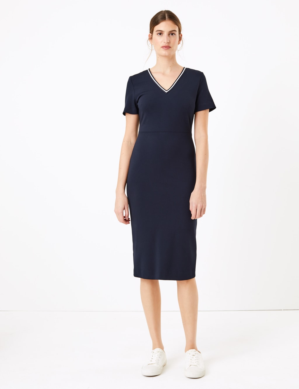 Jersey V-Neck Knee Length Dress 1 of 4