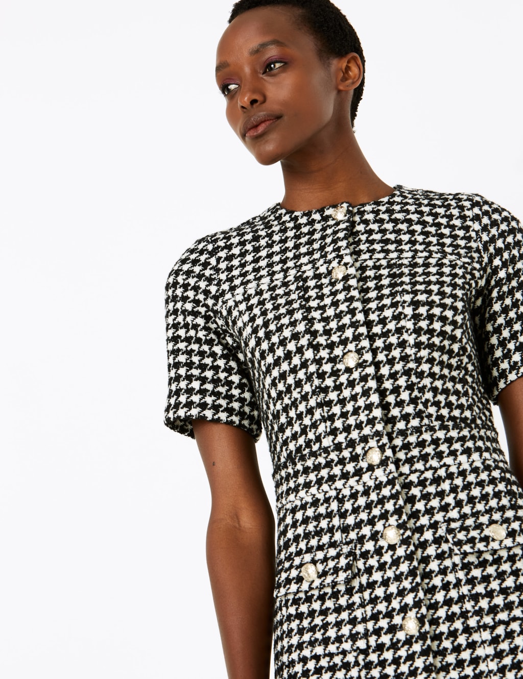 Tweed Button Front Mini Waisted Dress 3 of 4