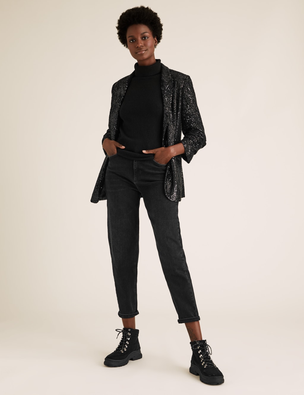 Relaxed Sequin Ruched Sleeve Blazer 3 of 5