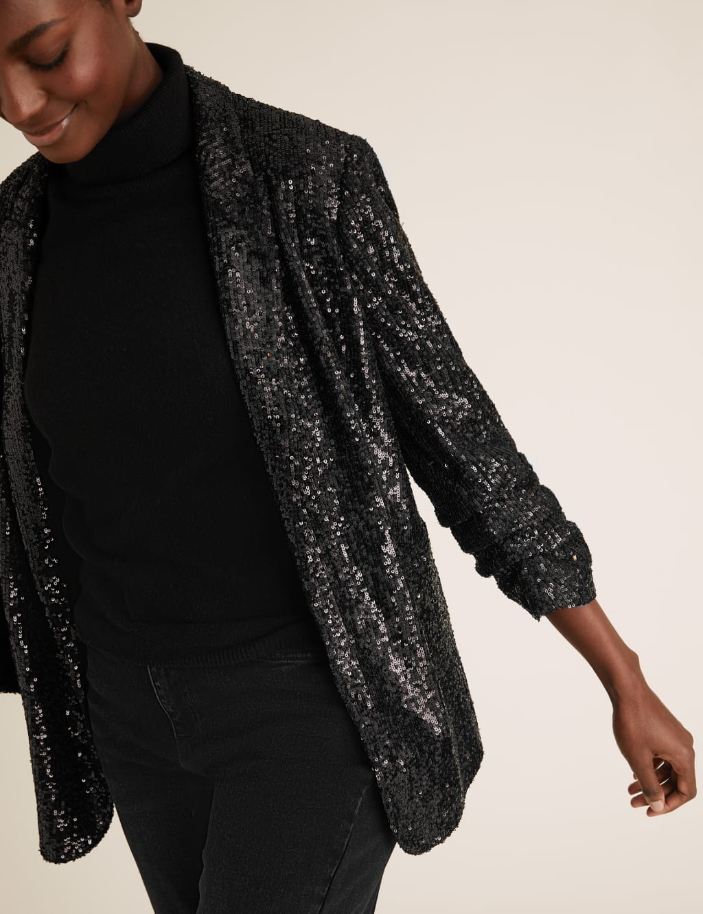 Relaxed Sequin Ruched Sleeve Blazer 4 of 5