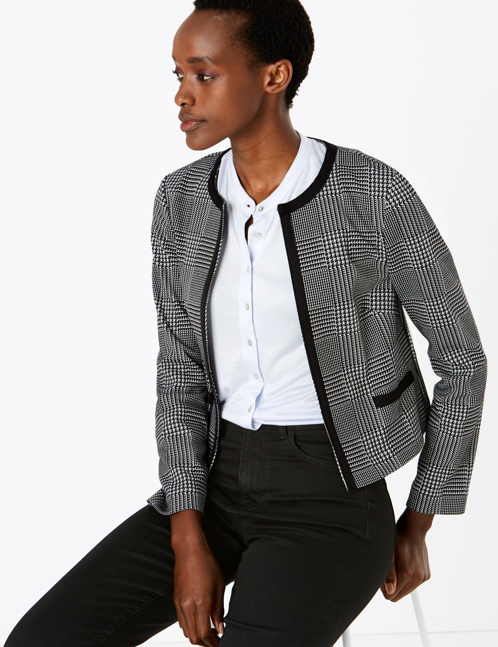 Checked short jacket store