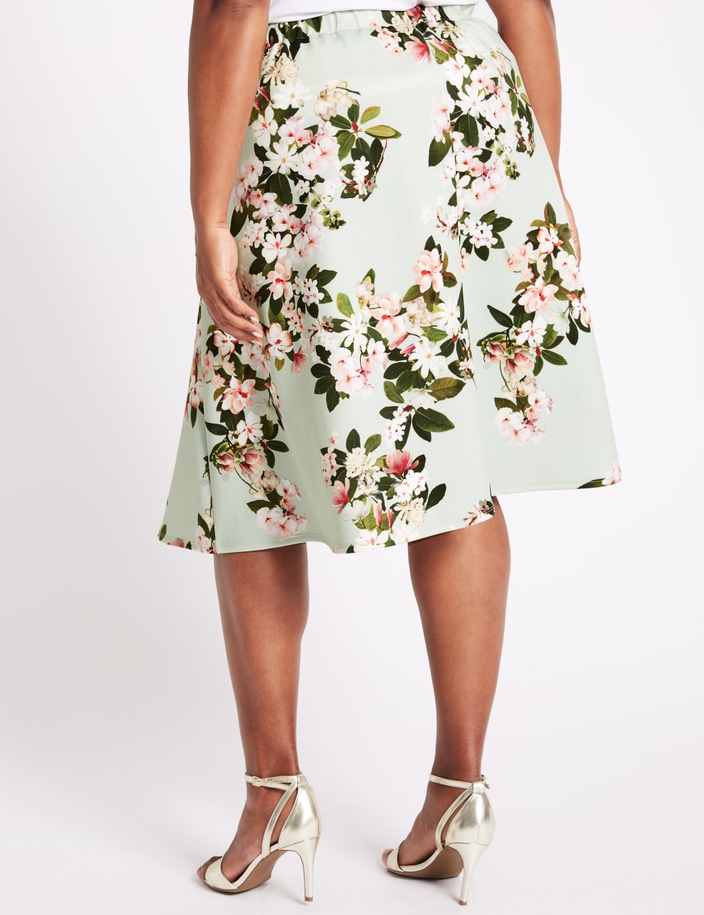 CURVE Floral Print Scuba A-Line Midi Skirt 4 of 5