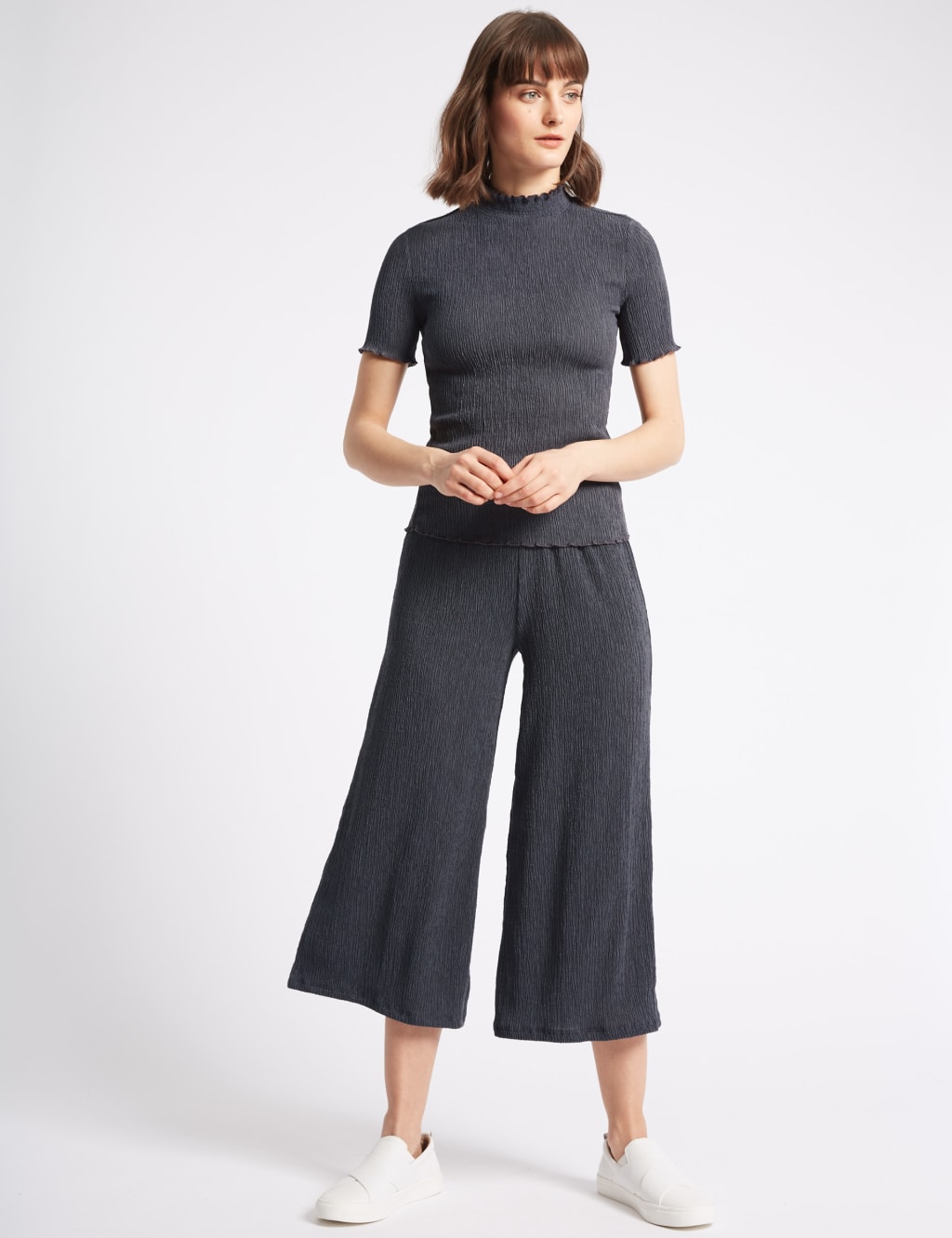 Crinkle Textured Wide Leg Culottes 1 of 6
