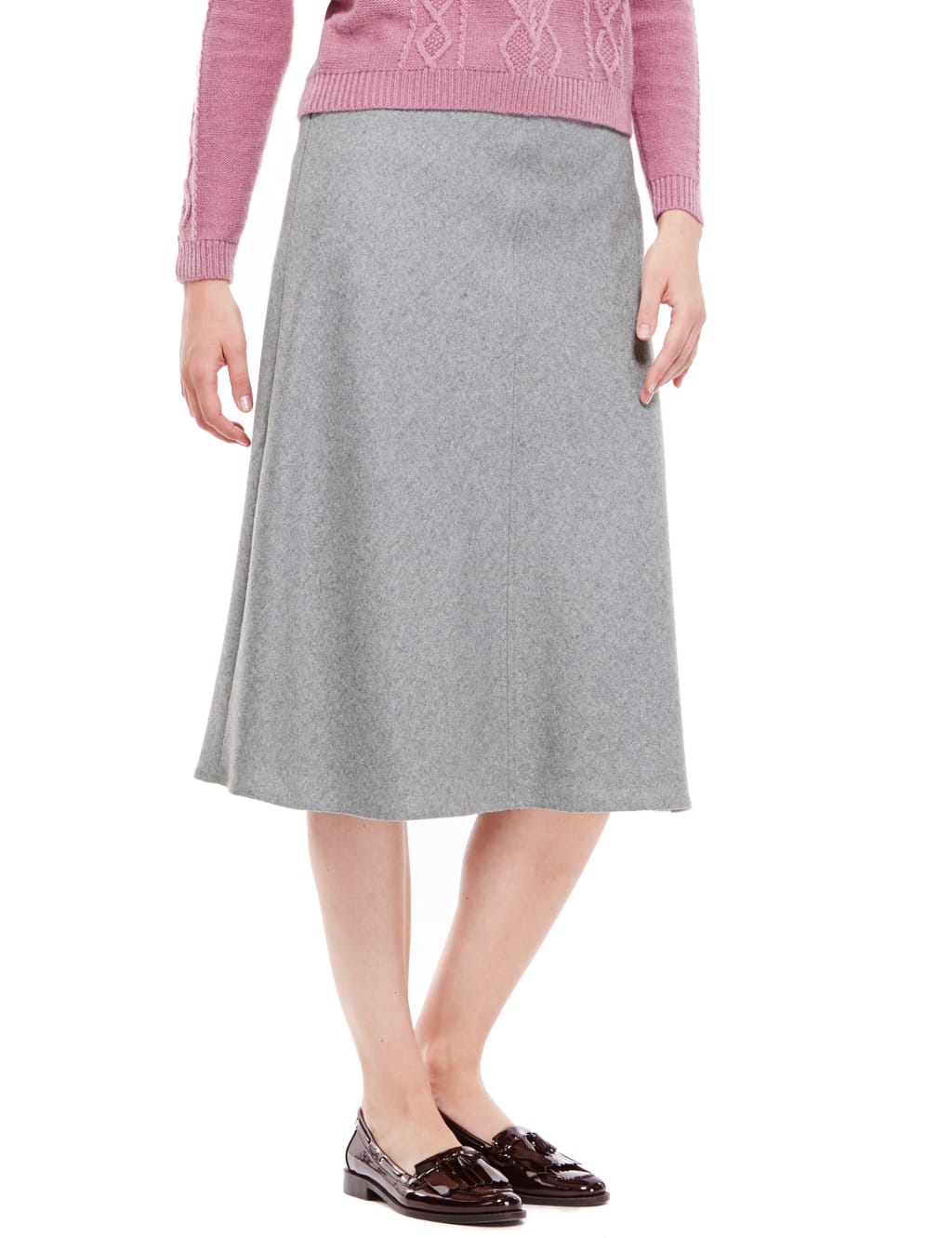 New Wool Blend Flannel A Line Skirt with Belt Classic M S