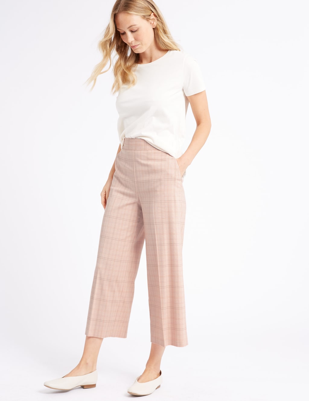 Checked Cropped Wide Leg Trousers M S Collection M S