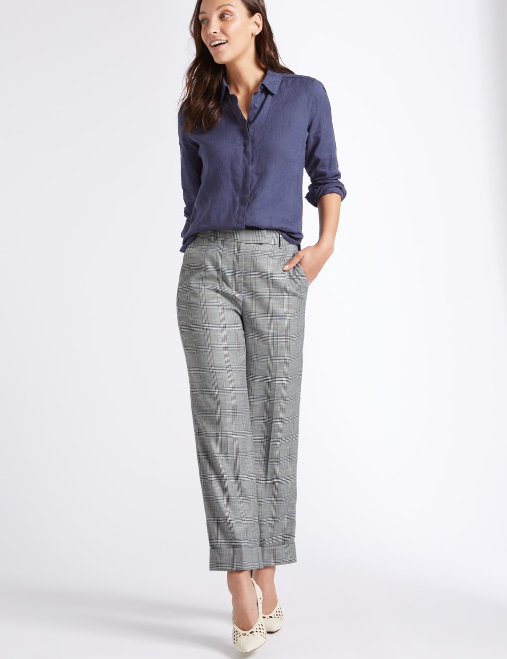 Checked Turn-up Wide Leg Trousers 3 of 6