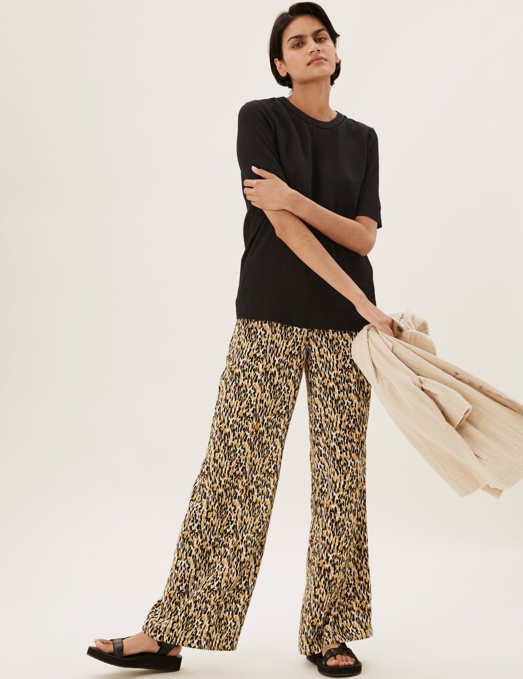 Animal Print Drawstring Wide Leg Trousers 3 of 6