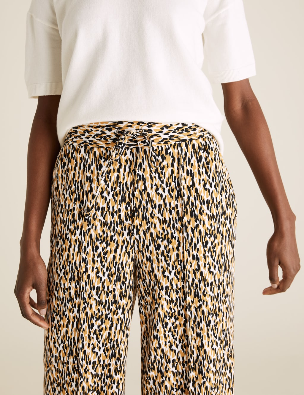 Animal Print Drawstring Wide Leg Trousers 3 of 6