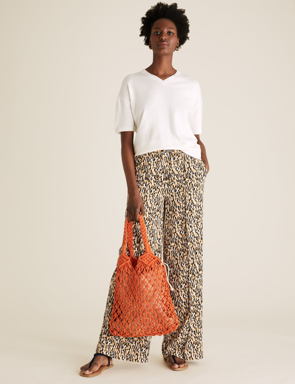 Animal Print Drawstring Wide Leg Trousers 5 of 6