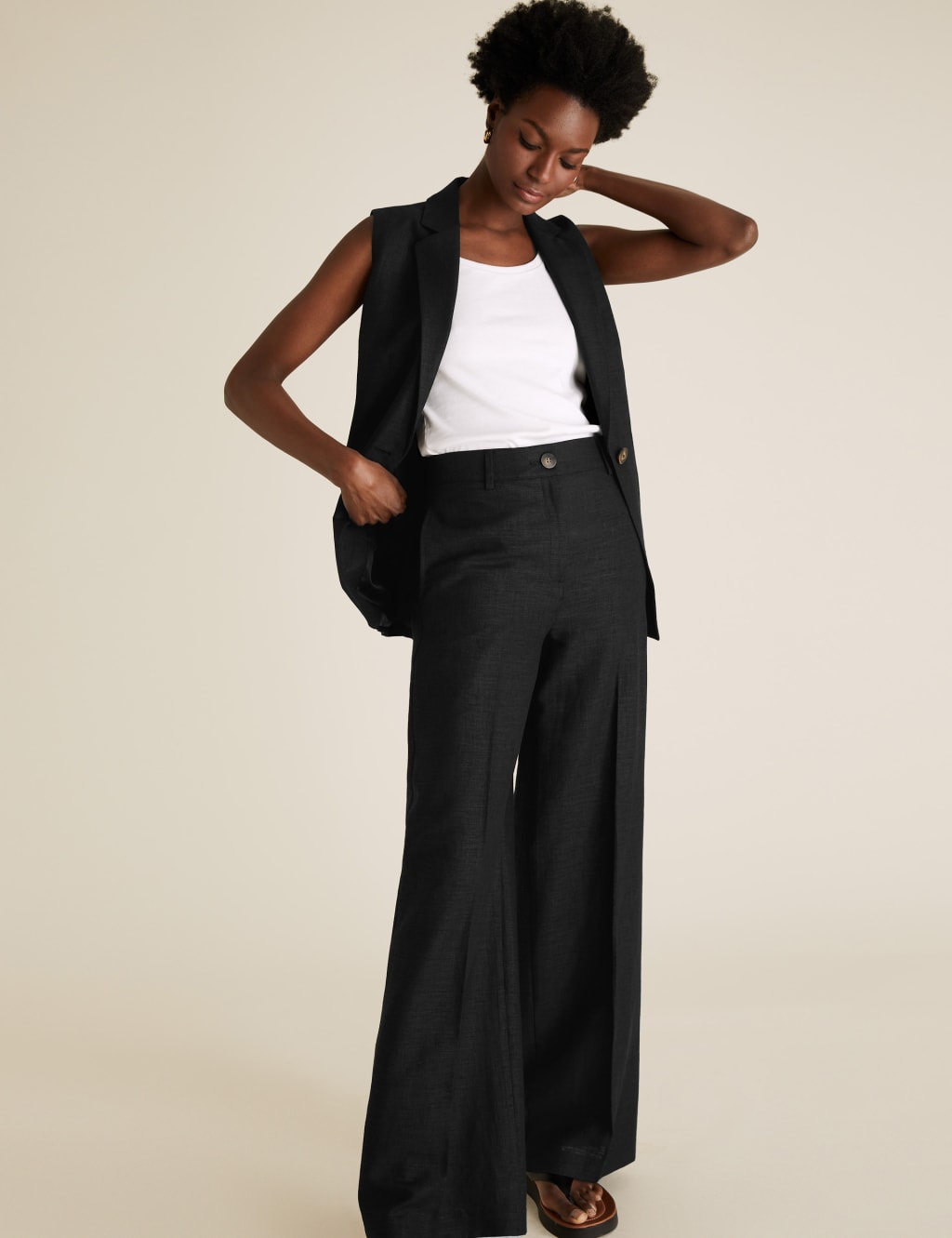 Linen Wide Leg Trousers M S Collection M S