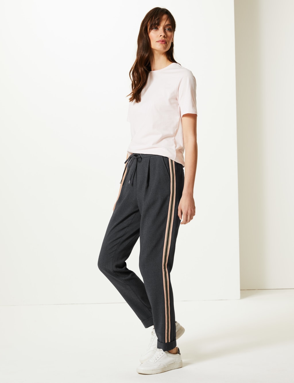 Side stripe cigarette trousers top