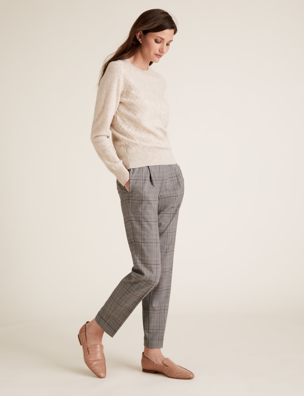 Checked Drawstring Tapered Trousers M S Collection M S