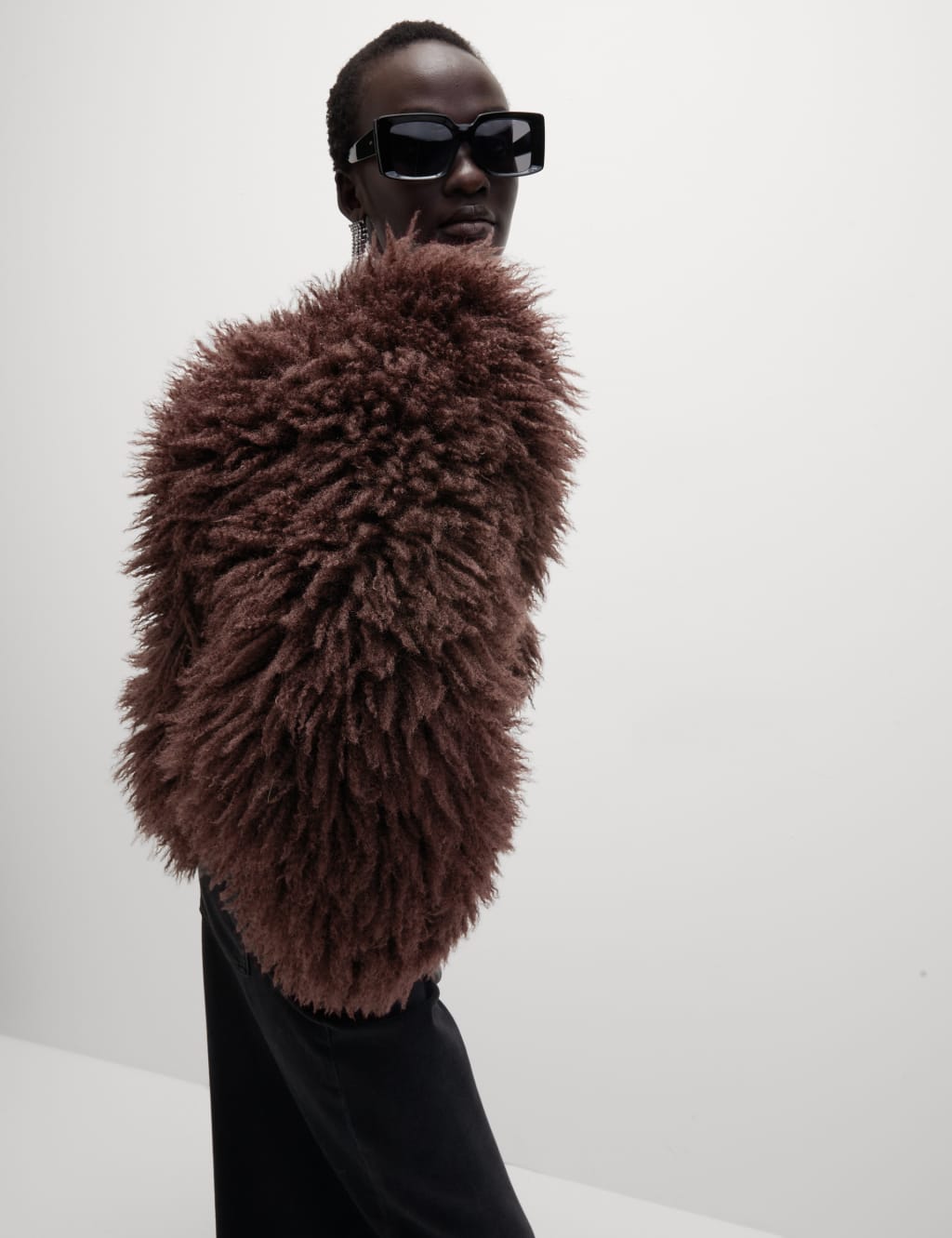 Faux Fur Collarless Short Coat