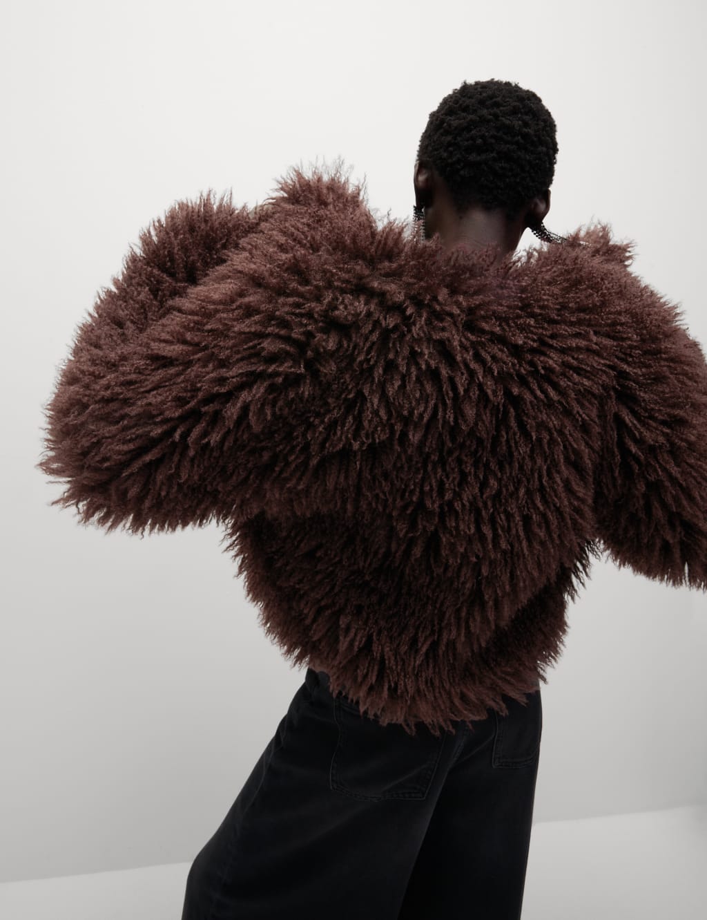 Faux Fur Collarless Short Coat