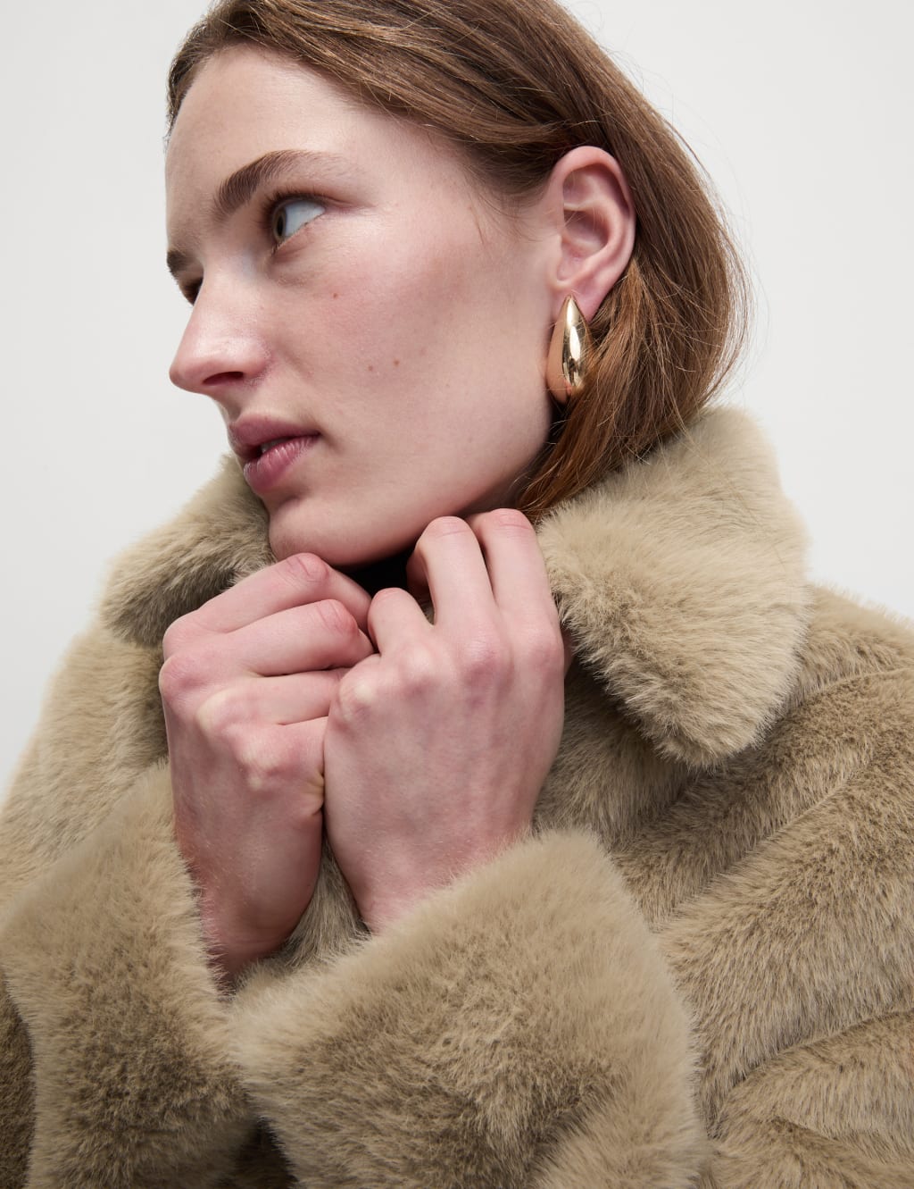 Faux Fur Collared Longline Coat M S Collection M S