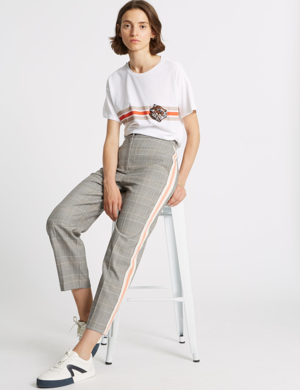 Checked Side Stripe Tapered Leg Trousers Limited Edition M S