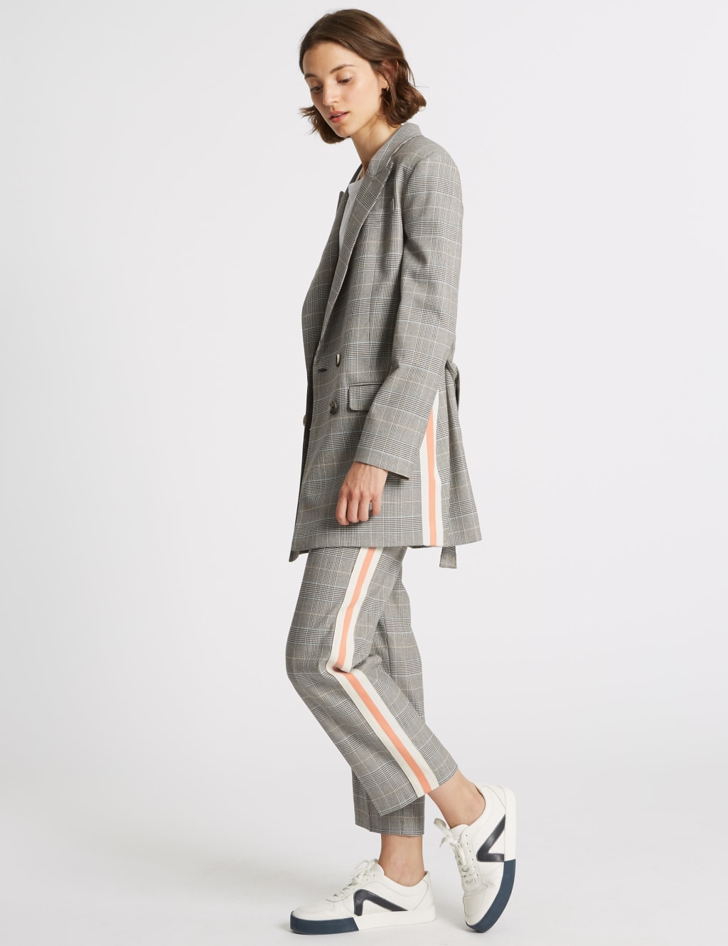 Checked Side Stripe Tapered Leg Trousers Limited Edition M S