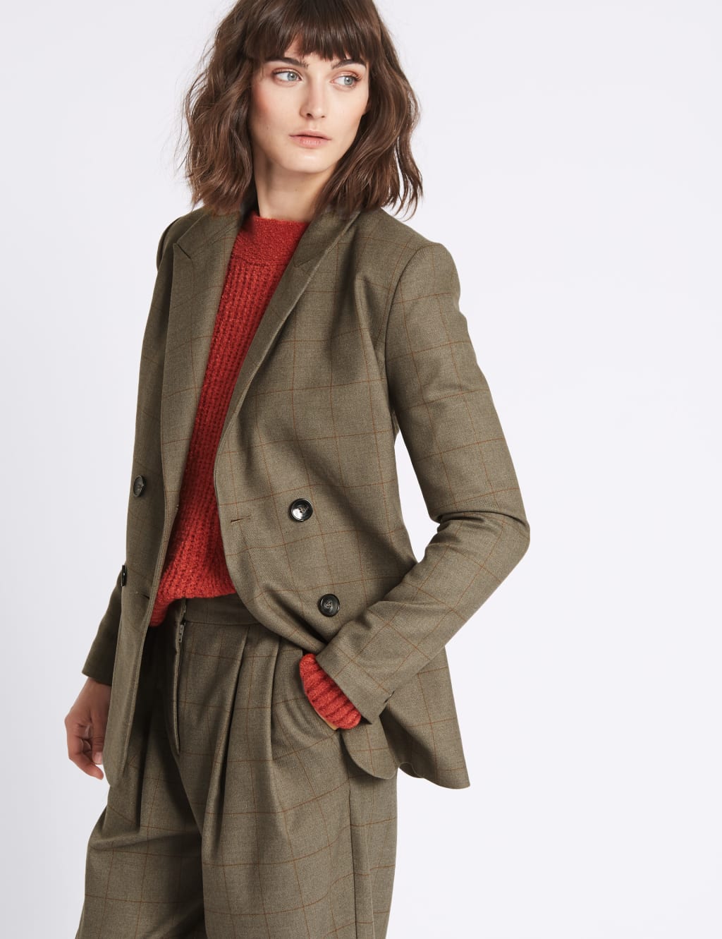 Checked Double Breasted Boyfriend Blazer 3 of 5