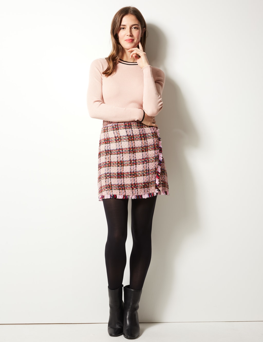 Checked Fringe Detail Wrap Mini Skirt 1 of 4