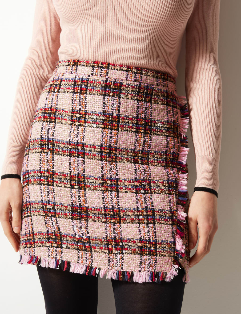 Checked Fringe Detail Wrap Mini Skirt 4 of 4