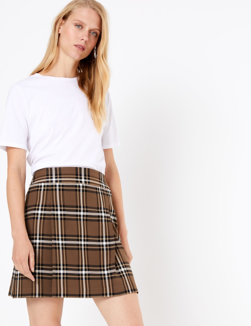Checked Pleat Front Mini Skirt 1 of 4