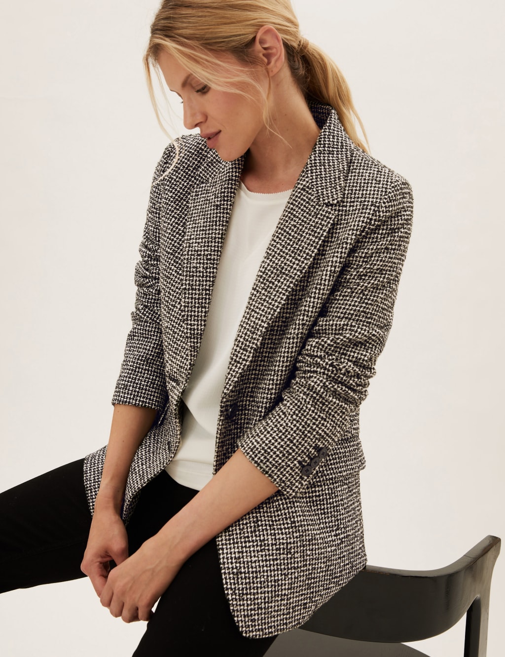 Relaxed Checked Single Breasted Blazer M S Collection M S