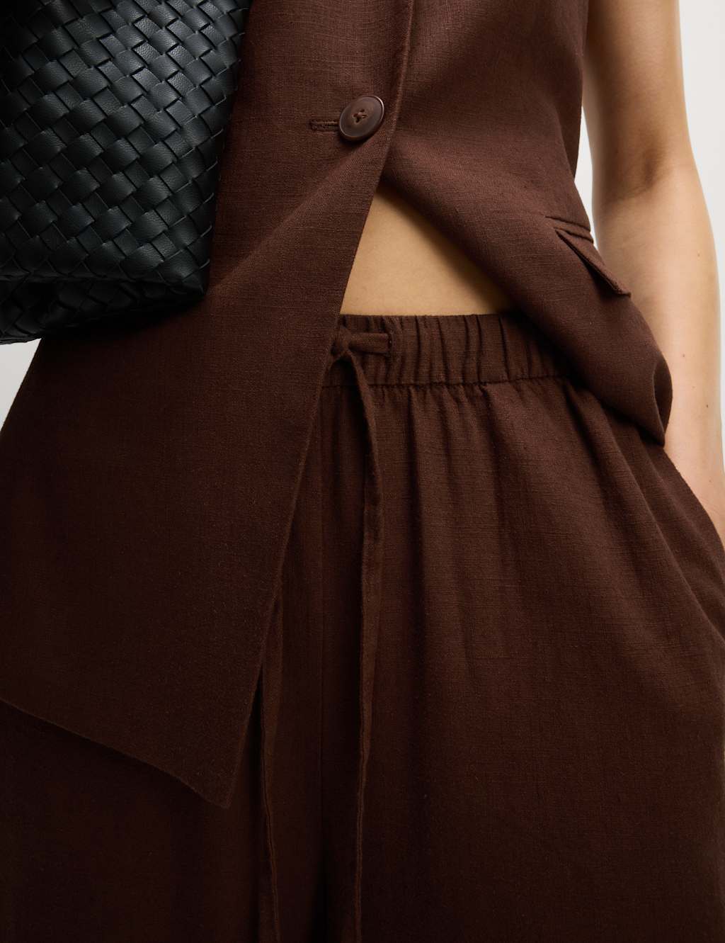 Linen Blend Drawstring Wide Leg Trousers 3 of 5