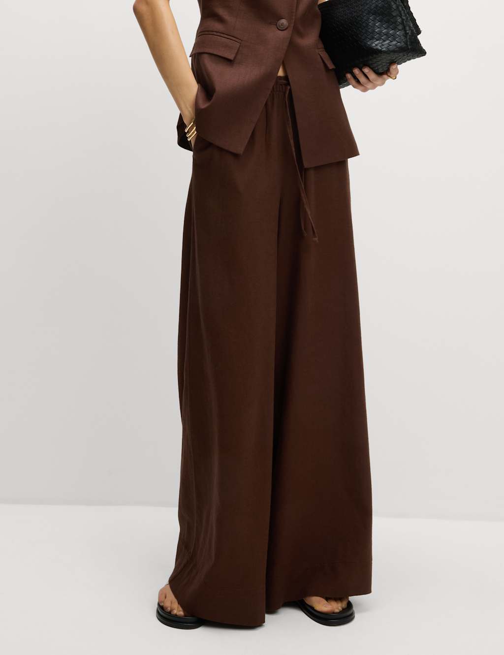 Linen Blend Drawstring Wide Leg Trousers 5 of 5