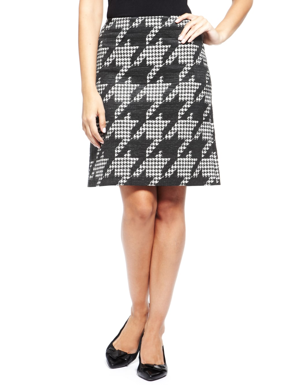 Chenille Houndstooth Print A-Line Skirt 1 of 4