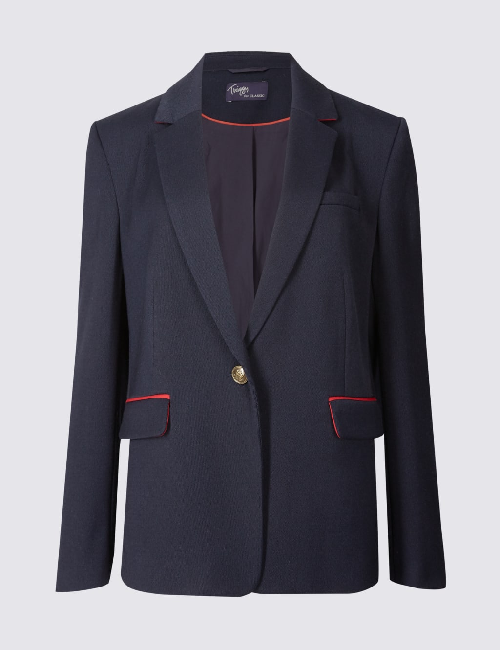 1 Button Contrast Piped Blazer 2 of 5