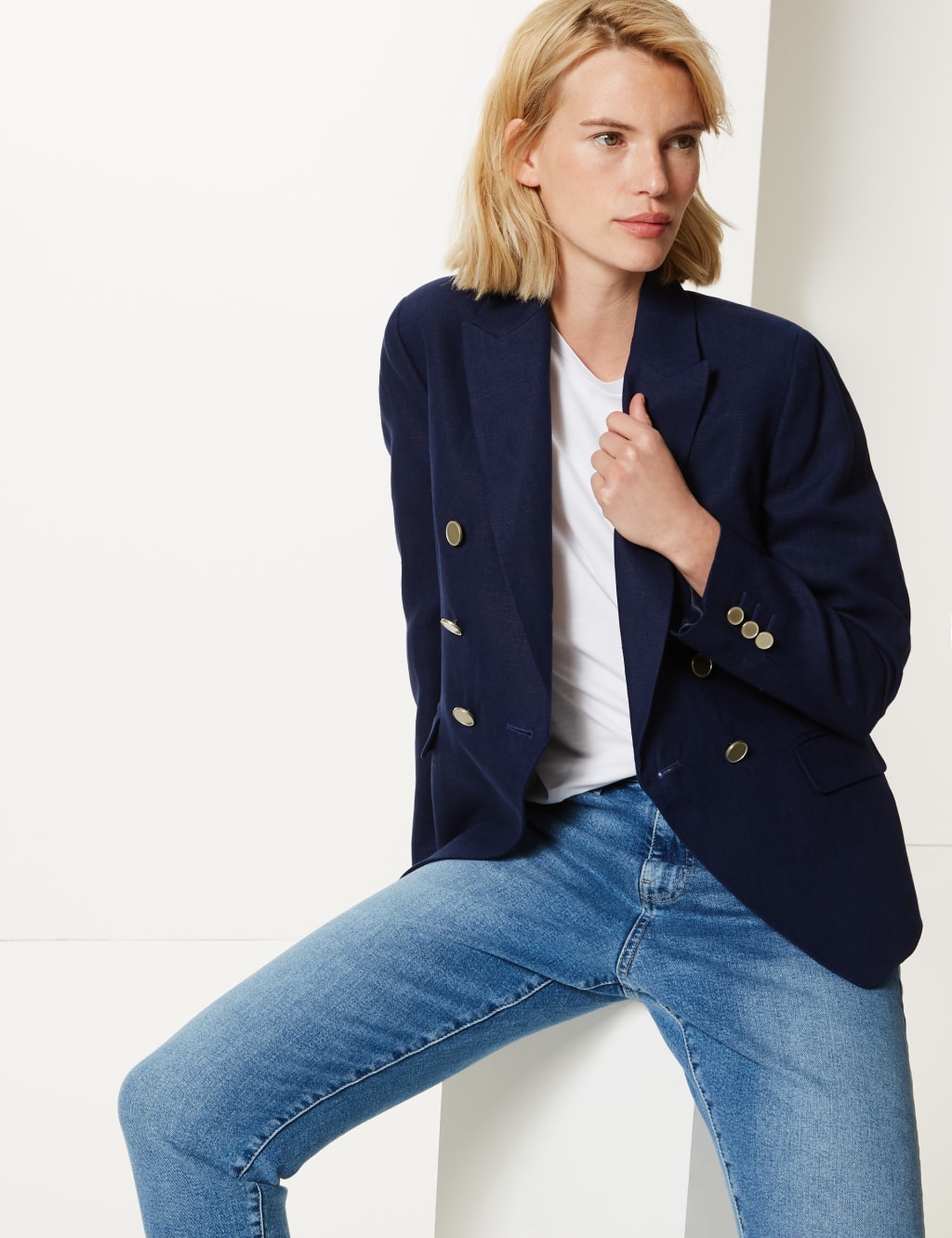Pure Linen Double Breasted Blazer M S Collection M S