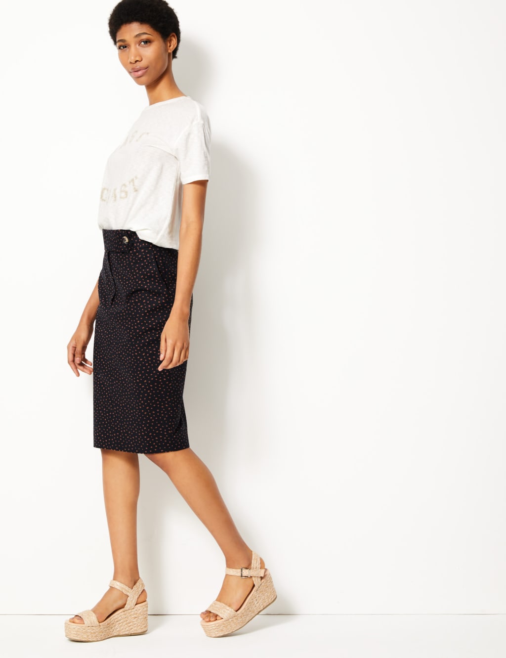 Polka dot pencil skirt knee length deals