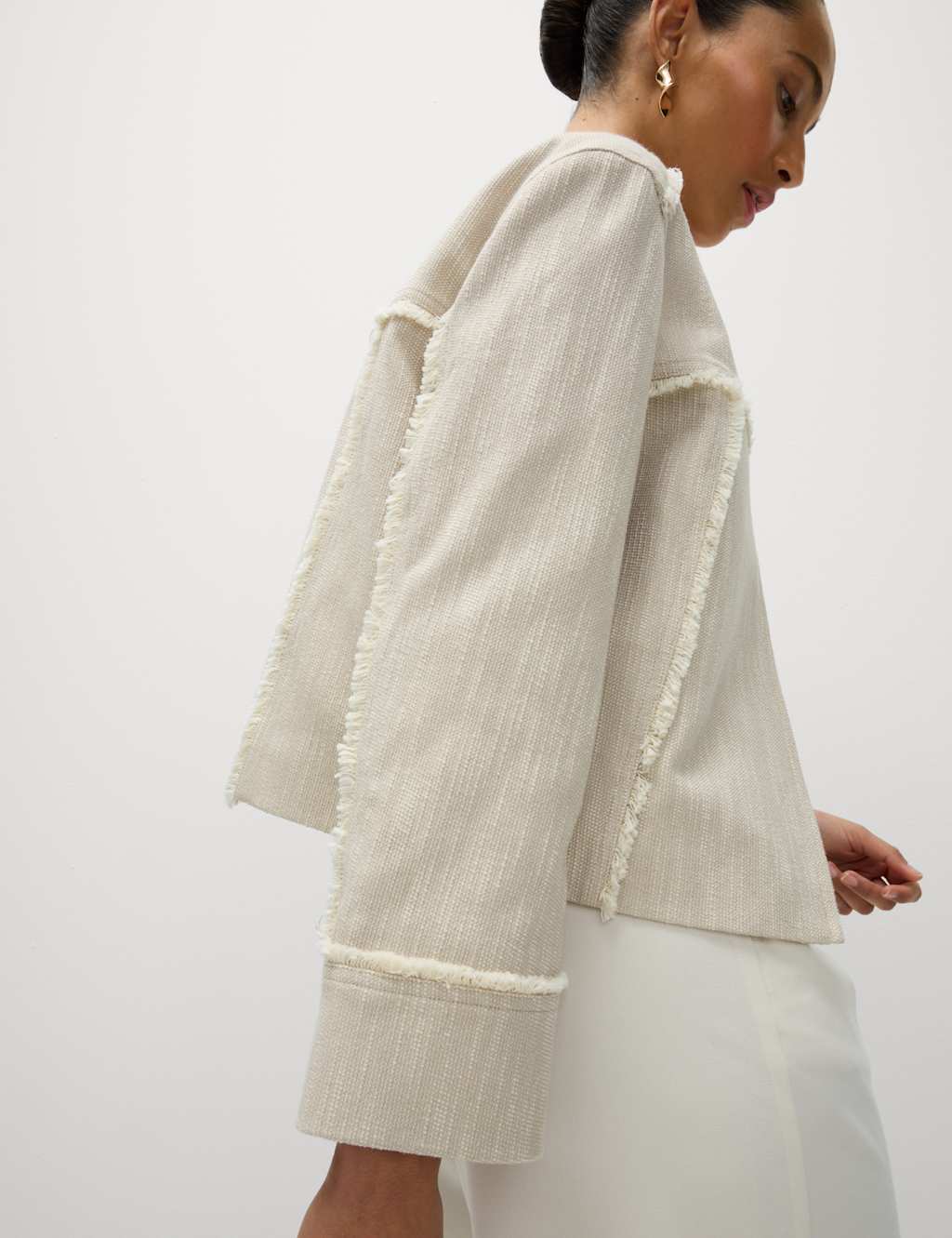 Pure Cotton Collarless Frayed Edge Jacket 6 of 7