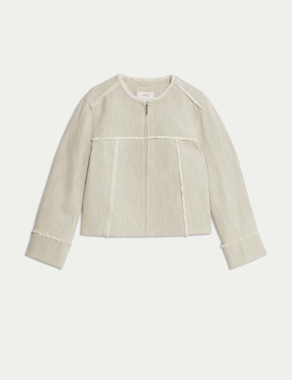 Pure Cotton Collarless Frayed Edge Jacket 2 of 7