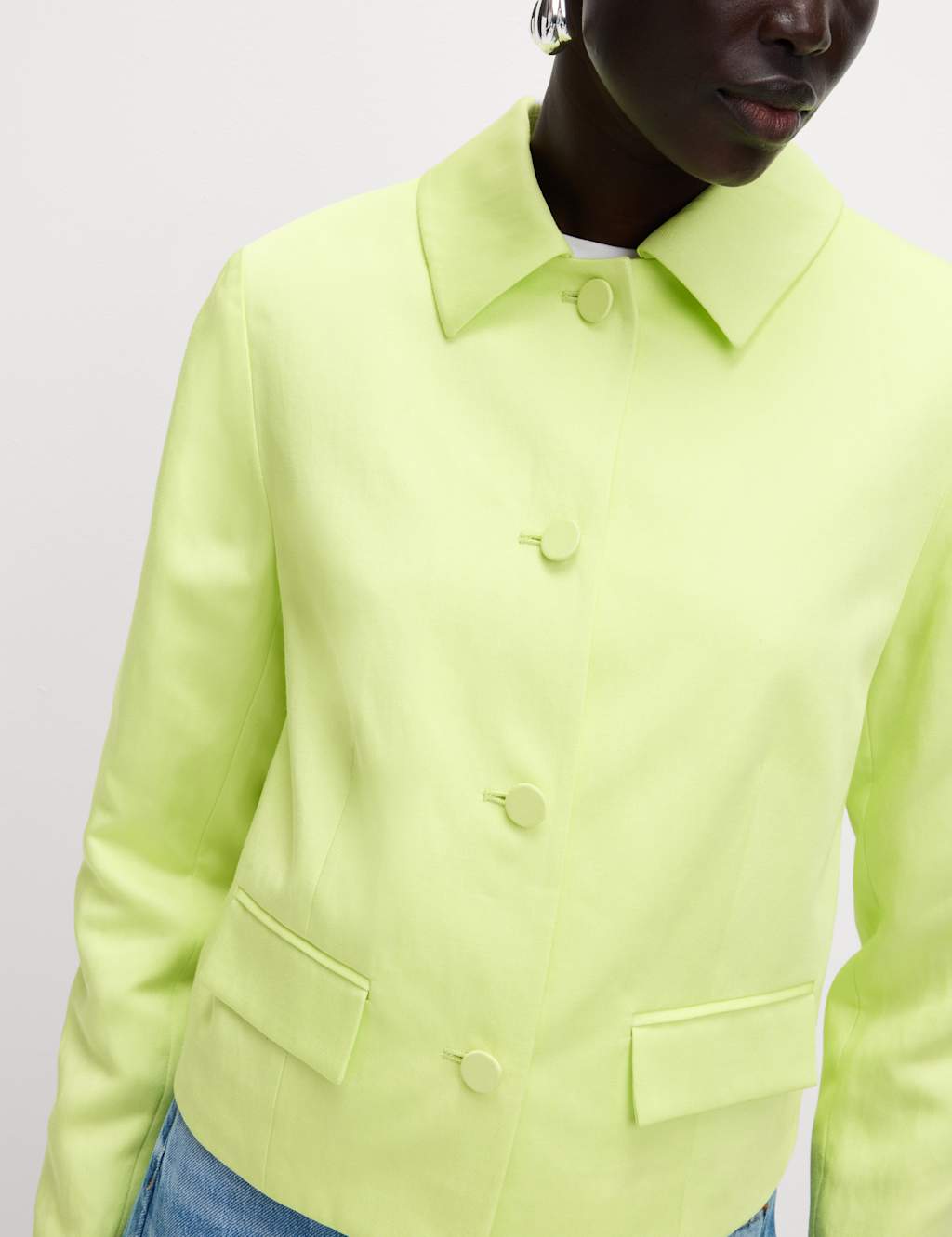 Linen Blend Sheen Single Breasted Cropped Jacket 3 of 6
