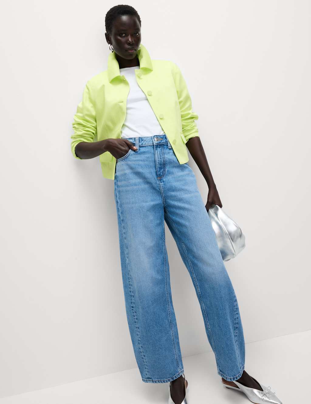 Linen Blend Sheen Single Breasted Cropped Jacket 4 of 6