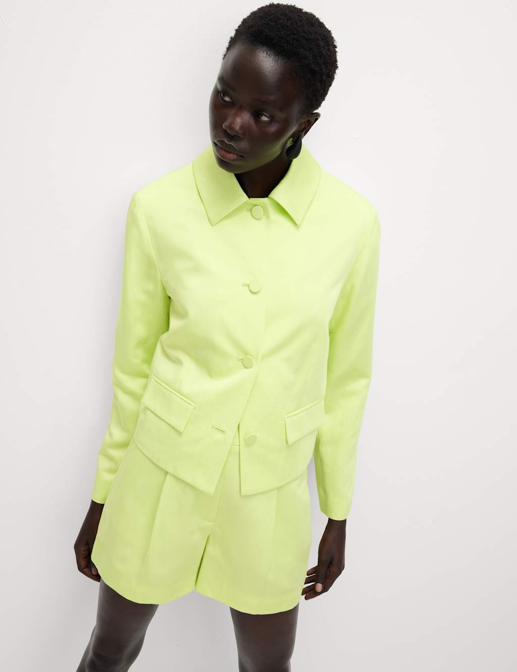 Linen Blend Sheen Single Breasted Cropped Jacket 5 of 6