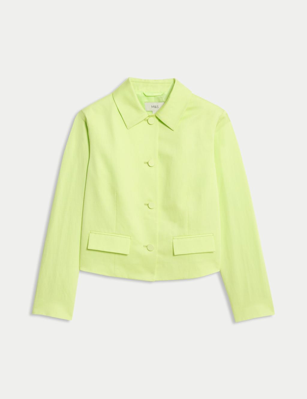 Linen Blend Sheen Single Breasted Cropped Jacket 2 of 6