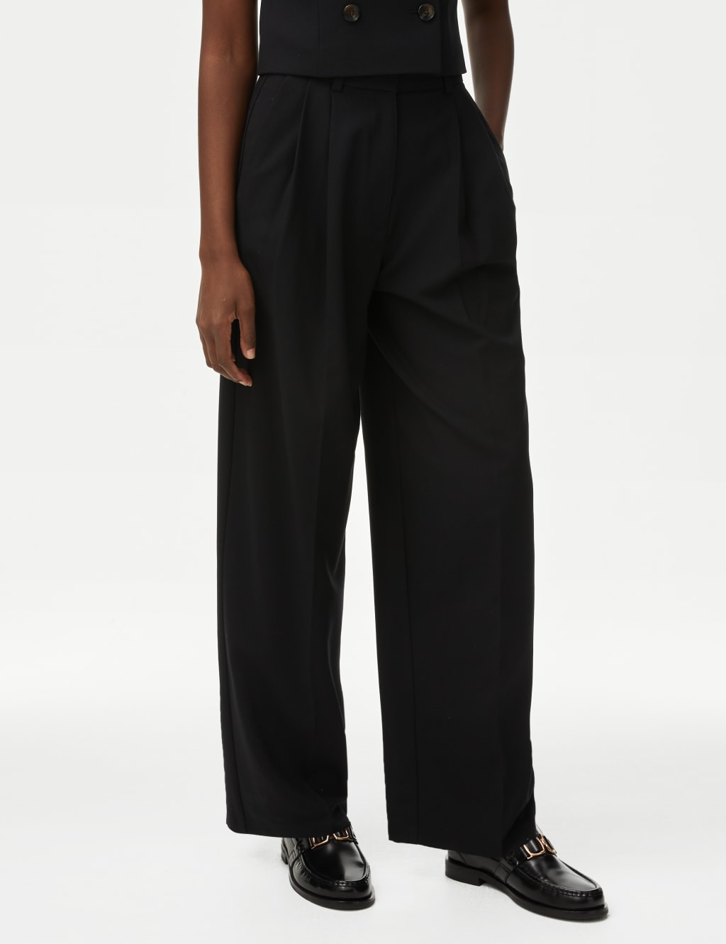Women's front pleated trousers sales