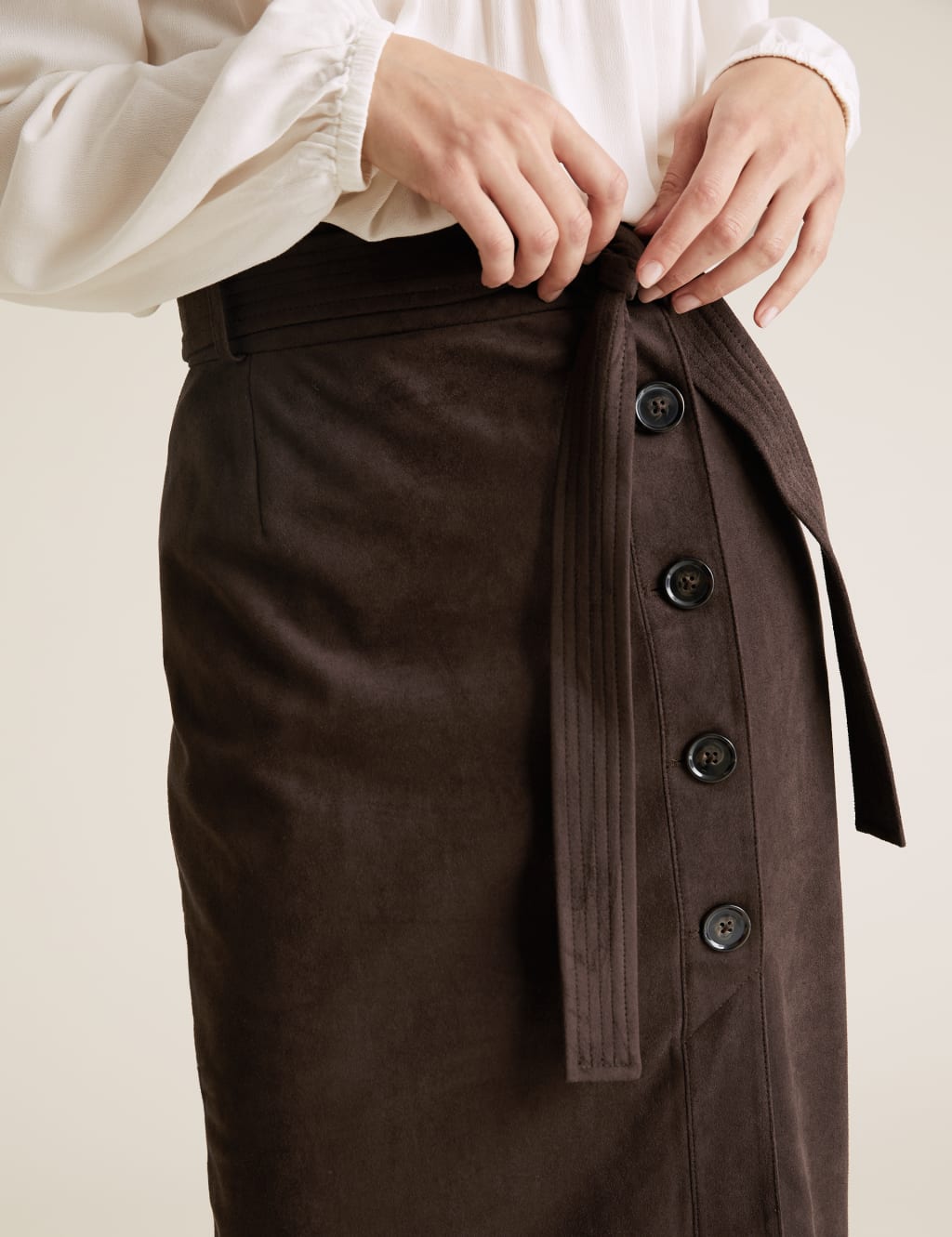 Suedette Tie Waist Midi A-Line Skirt 5 of 6