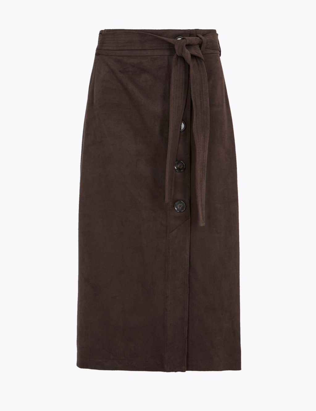 Suedette Tie Waist Midi A-Line Skirt 2 of 6