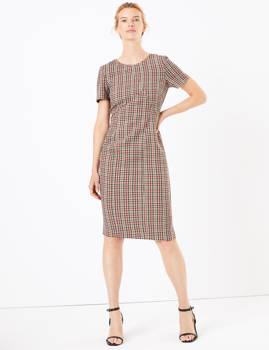 Checked Knee Length Bodycon Dress 1 of 4