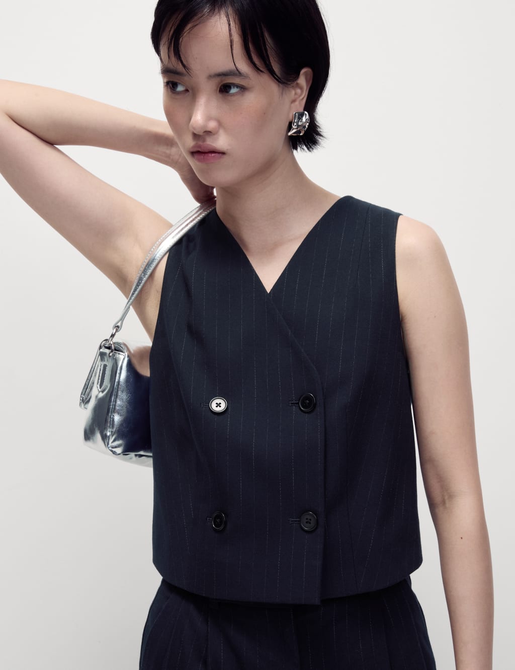 Tailored Pinstripe Double Breasted Waistcoat M S Collection M S