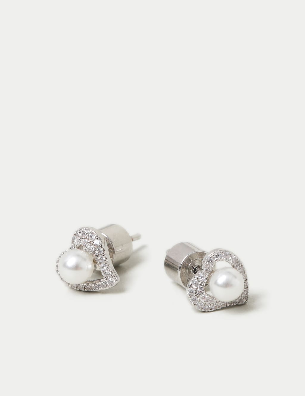 Platinum Plated Heart and Pearl Detail Earrings 2 of 2